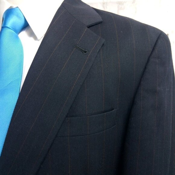 Tommy Hilfiger Dillard's 41R 2 Button Dark Blue Striped 2pc Suit 36x30.5 Pleated - Picture 4 of 14